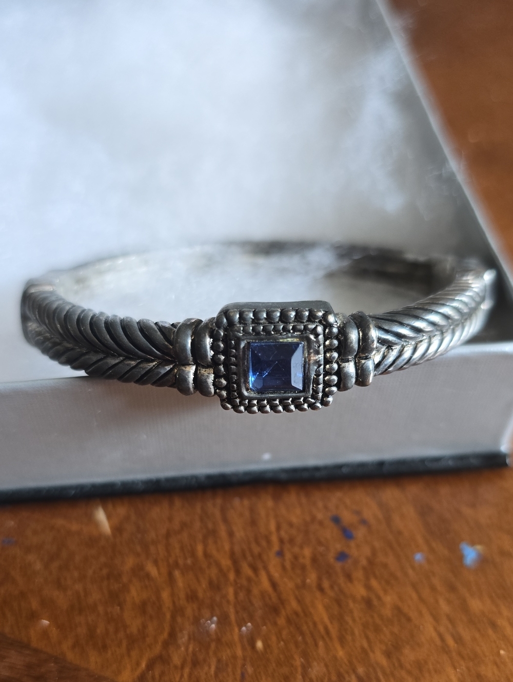 Sterling Silver Blue Square-Cut Stone Cuff Bracelet